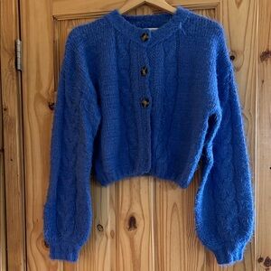 Carly Jean Los Angeles Blue Cable Knit Cardigan